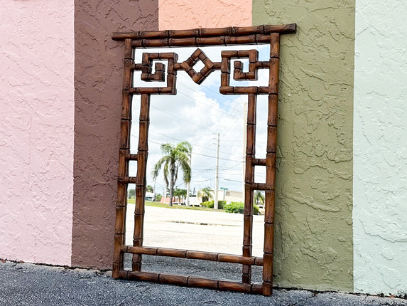 Handsome Faux Bamboo Greek Key Mirror
