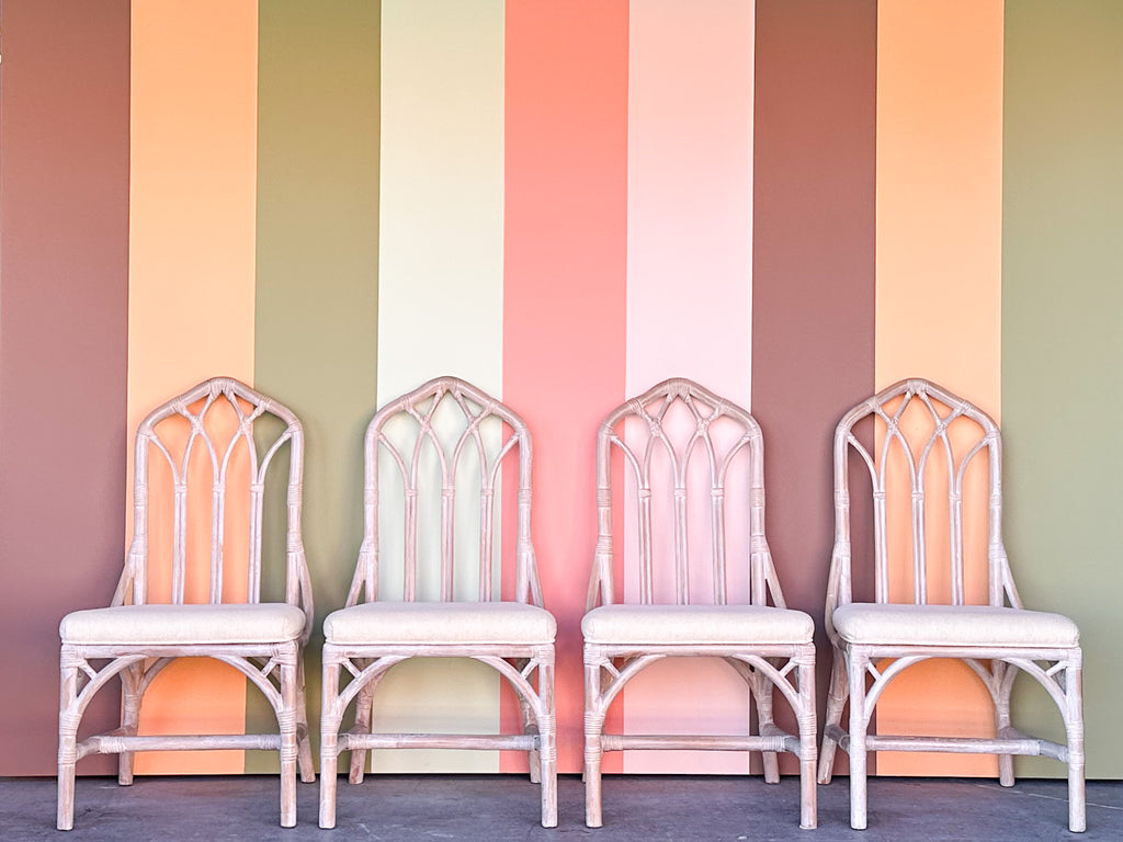 Set of Four McGuire Style Cathedral Dining Chairs