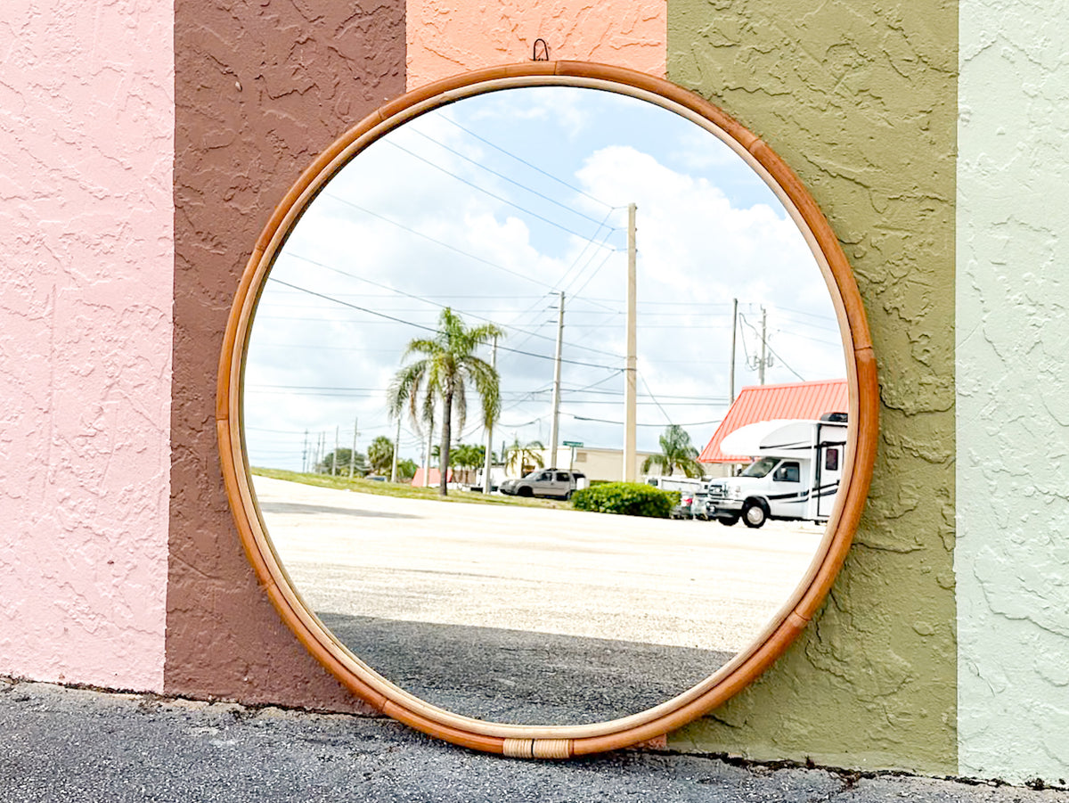 Large Round Rattan Mirror