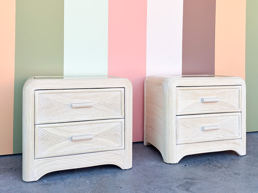 Pair of Pencil Reed Rattan Nightstands