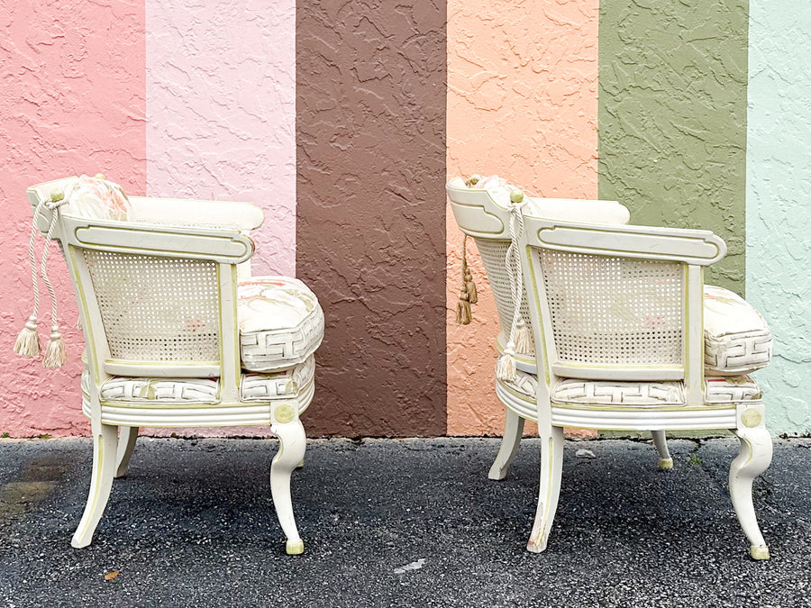 Pair of Regency Style Cane Barrel Chairs