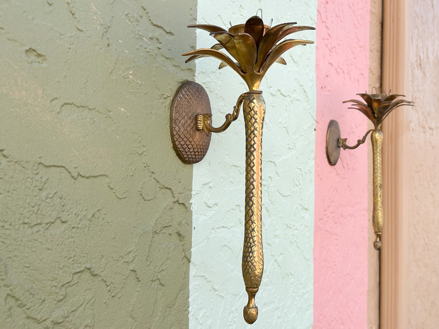 Pair of Brass Palm Tree Candle Holders