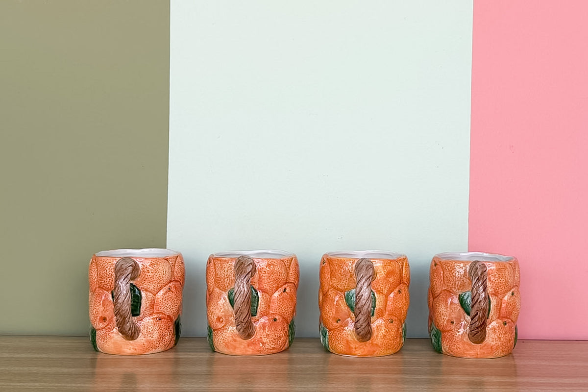 Set of Four Fitz and Floyd Orange Mugs