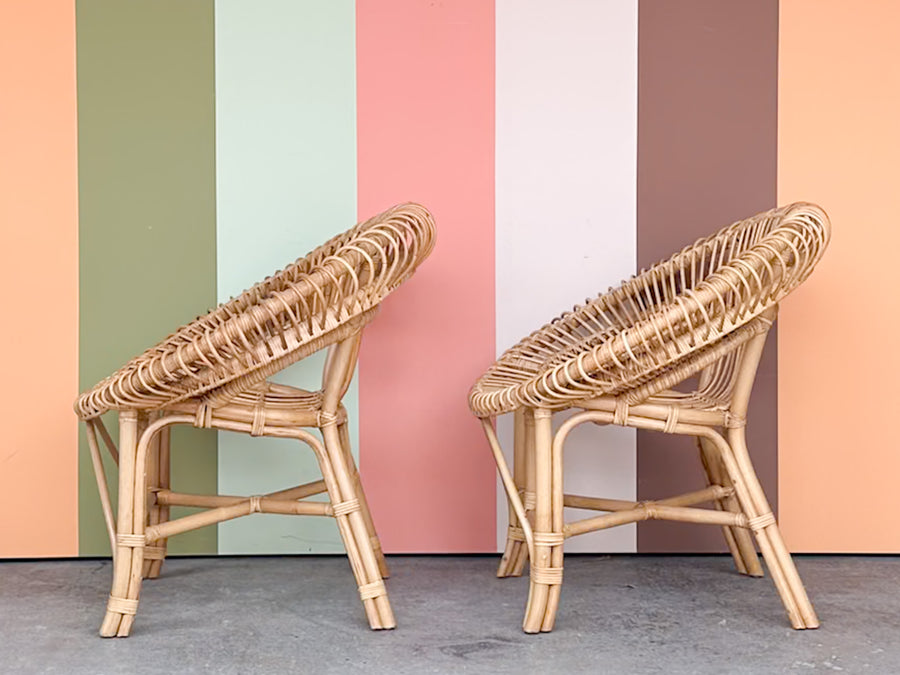 Pair of Coastal Chic Rattan Circle Chairs