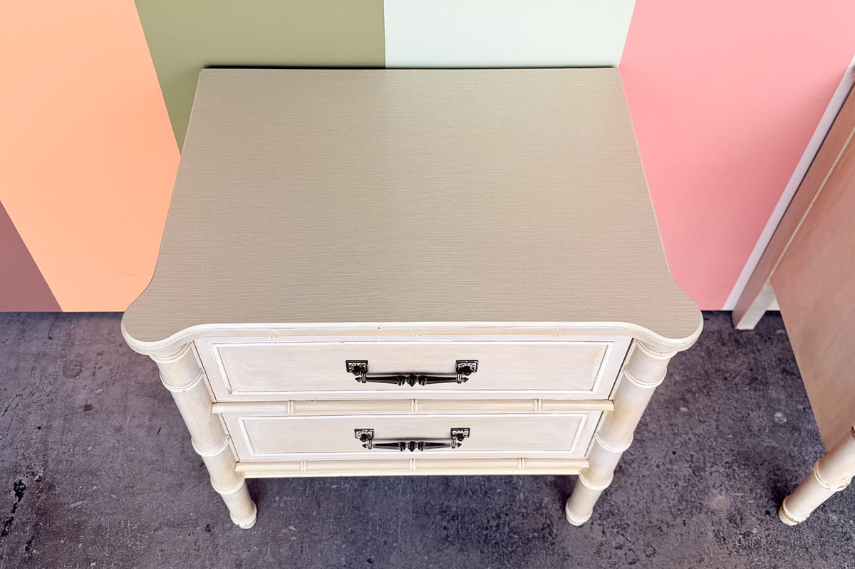 Pair of Henry Link Faux Bamboo Nightstands