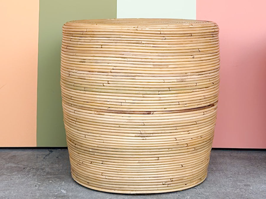 Pair of Natural Pencil Reed Rattan Side Tables