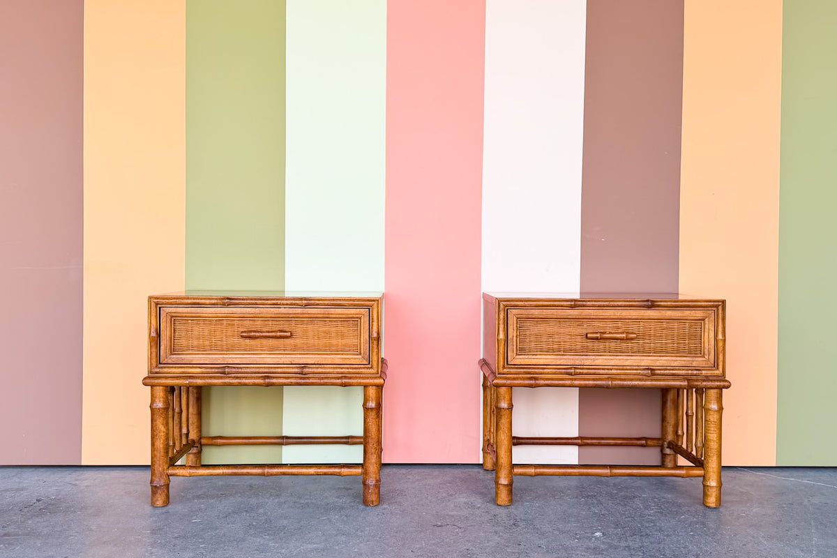 Pair of Island Style Faux Bamboo Nightstands