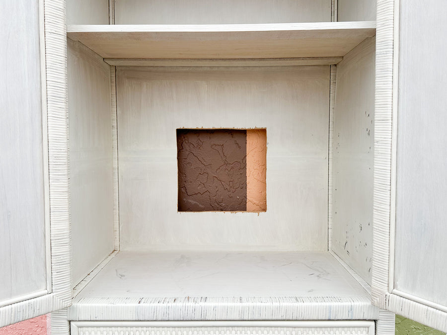 White Washed Woven Rattan Cabinet