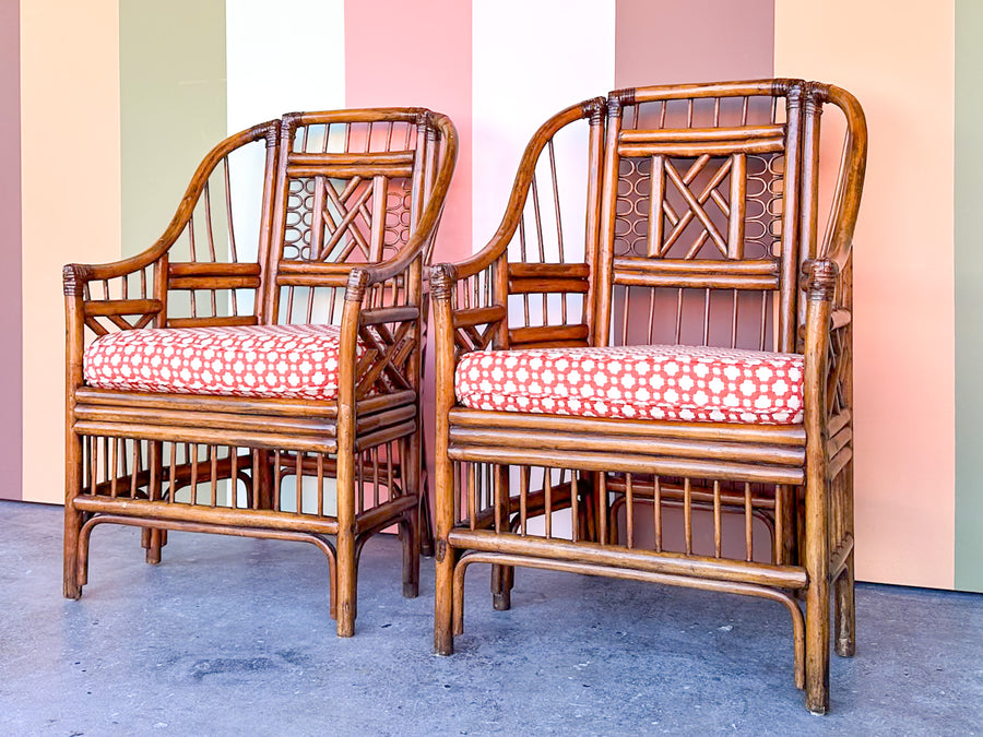 Pair of Brighton Style Rattan Arm Chairs