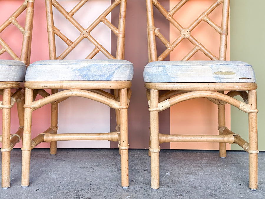 Set of Four Ficks Reed Rattan Chippendale Chairs