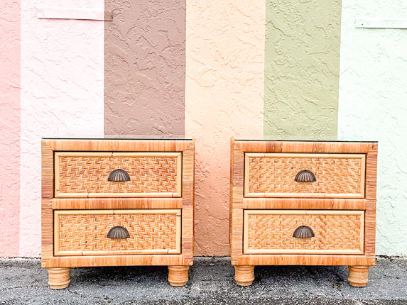 Pair of Rattan Wrapped Nightstands