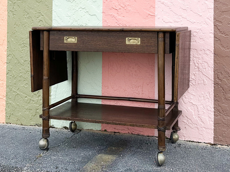 McGuire Rattan Flip Top Bar Cart