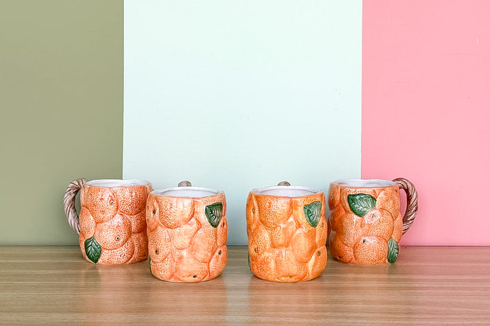Set of Four Fitz and Floyd Orange Mugs