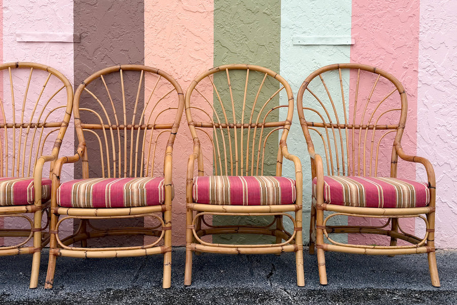 Set of Six Balloon Back Rattan Dining Chair
