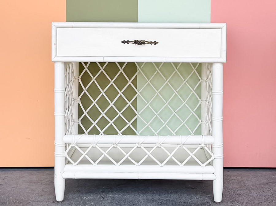 Pair of Lattice Rattan Nightstands