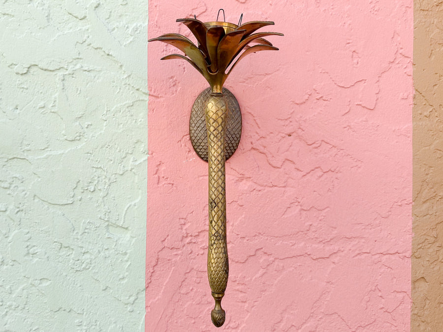 Pair of Brass Palm Tree Candle Holders