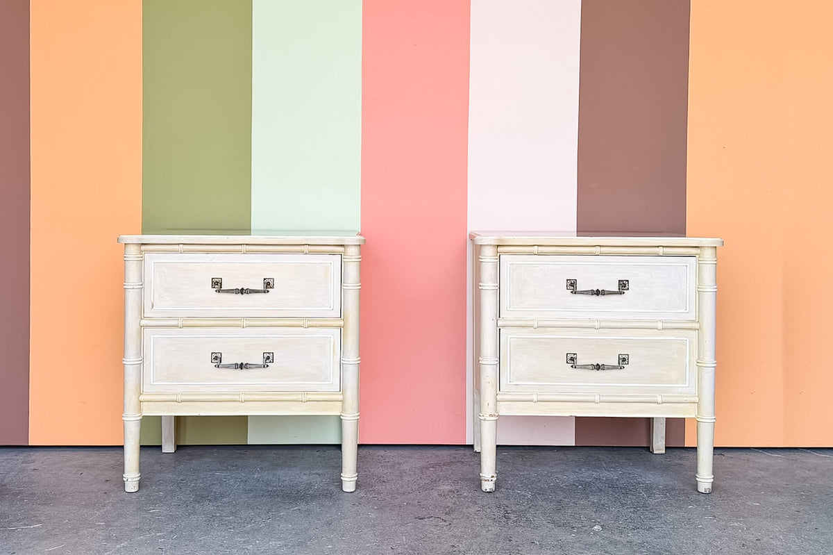 Pair of Henry Link Faux Bamboo Nightstands