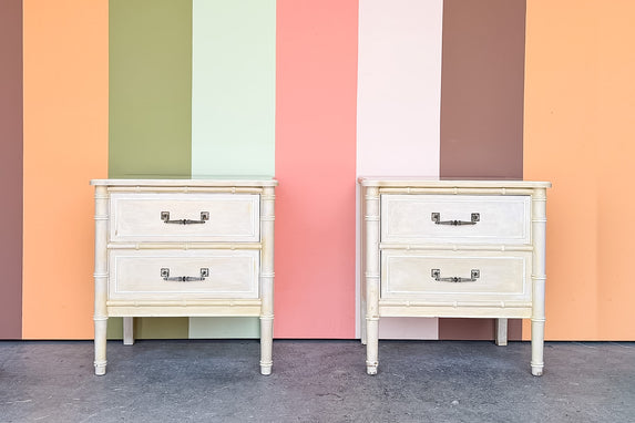Pair of Henry Link Faux Bamboo Nightstands