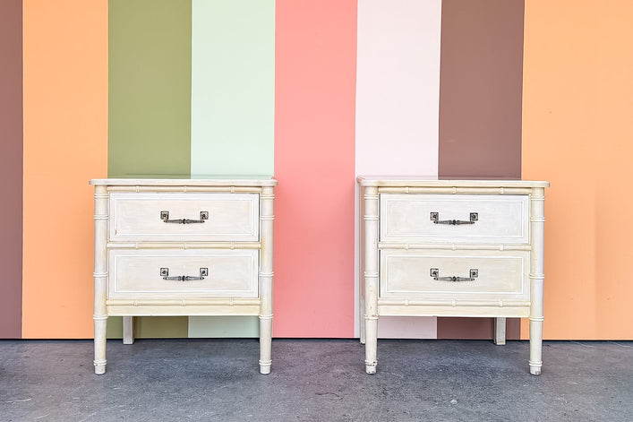 Pair of Henry Link Faux Bamboo Nightstands