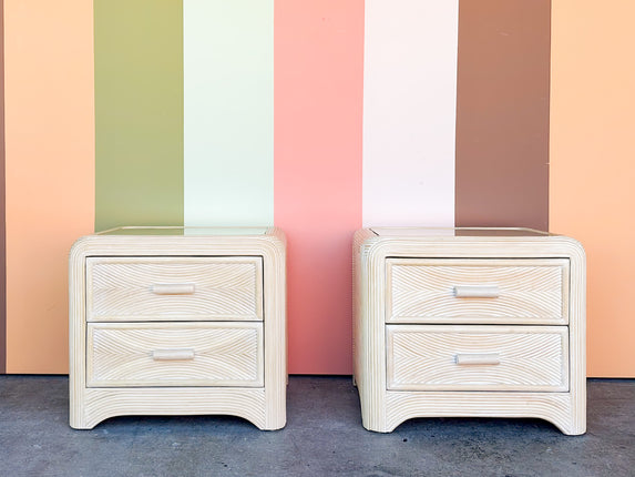 Pair of Pencil Reed Rattan Nightstands