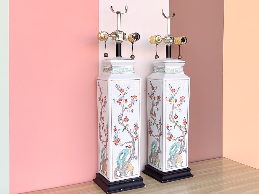 Pair of Chinoiserie Floral Blossom Lamps