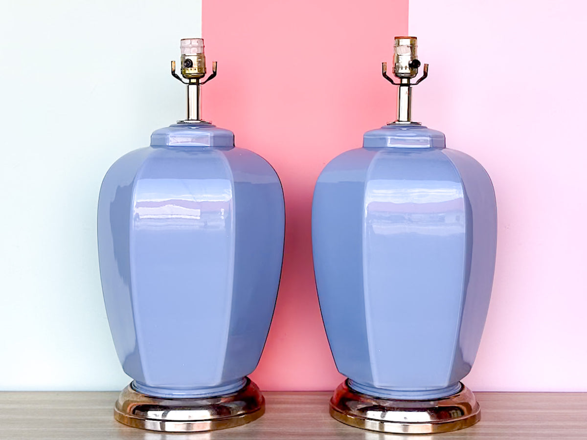 Pair of Steel Blue Glass Lamps