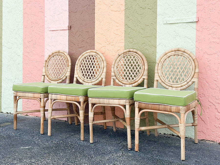 Set of Four Coastal Rattan Louis XVI Dining Chairs