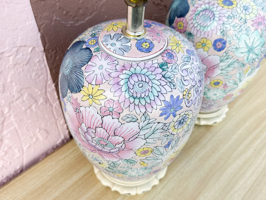 Pair of Porcelain Floral Lamps