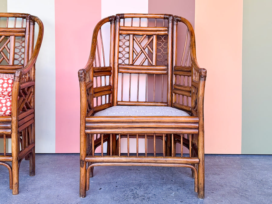 Pair of Brighton Style Rattan Arm Chairs