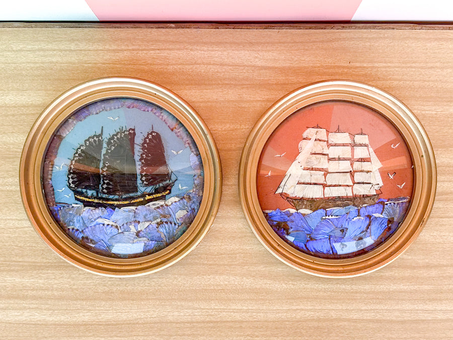 Pair of Sailing Ships Butterfly Art