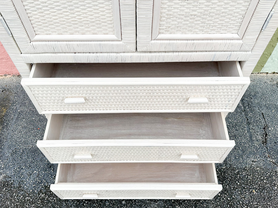 White Washed Woven Rattan Cabinet