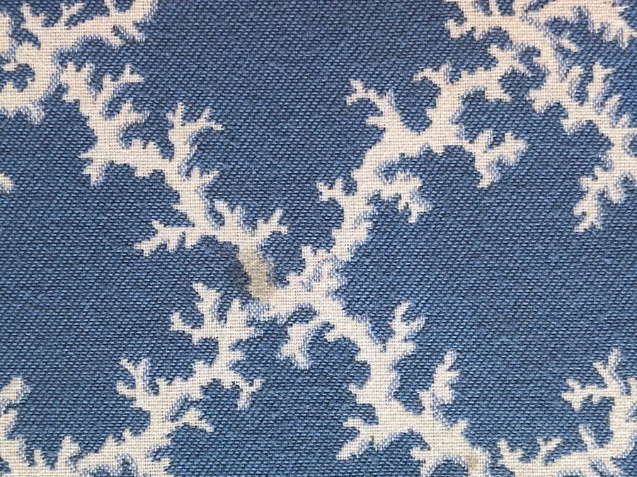 Blue and White Upholstered Waterfall Bench