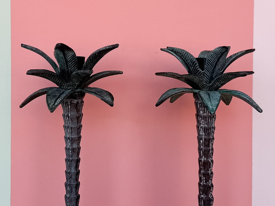 Pair of Palm Tree Candle Holders