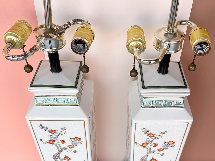 Pair of Chinoiserie Floral Blossom Lamps