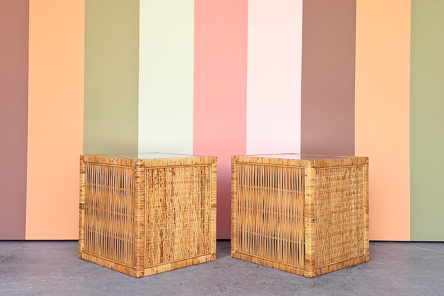 Pair of Island Style Rattan Wrapped Nightstands