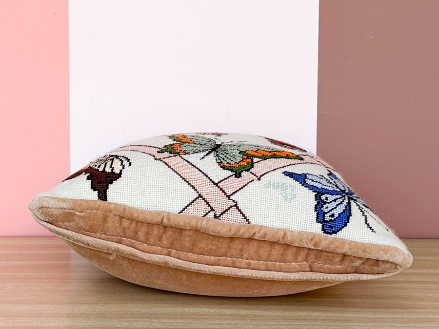 Butterfly and Bamboo Needlepoint Pillow