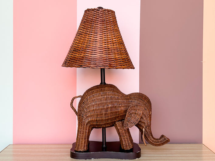 Adorable Wicker Elephant Lamp