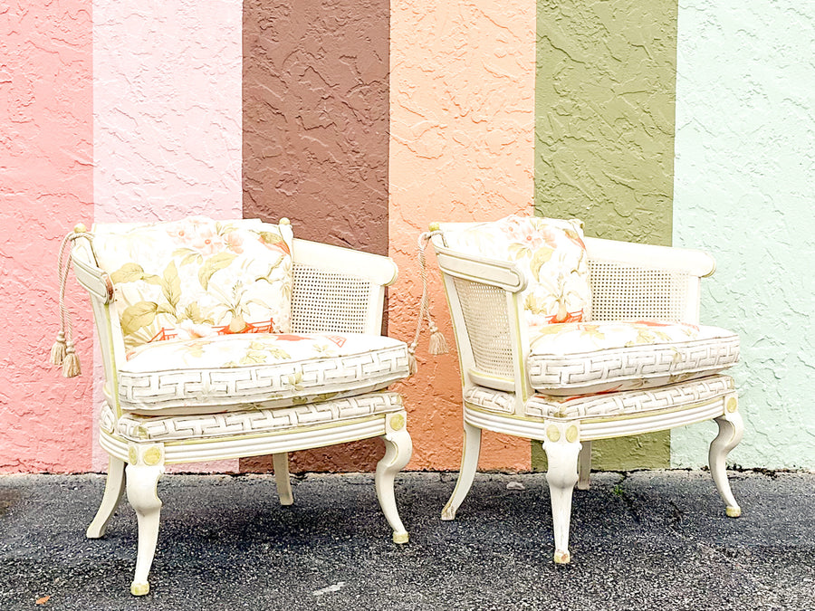 Pair of Regency Style Cane Barrel Chairs