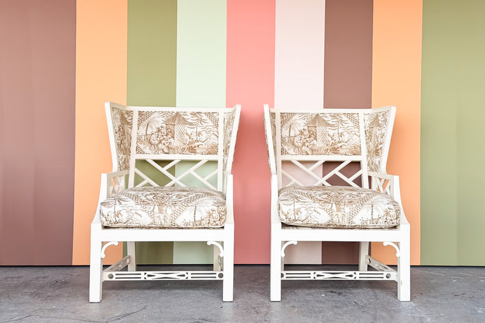 Pair of Fretwork Wingback Chairs