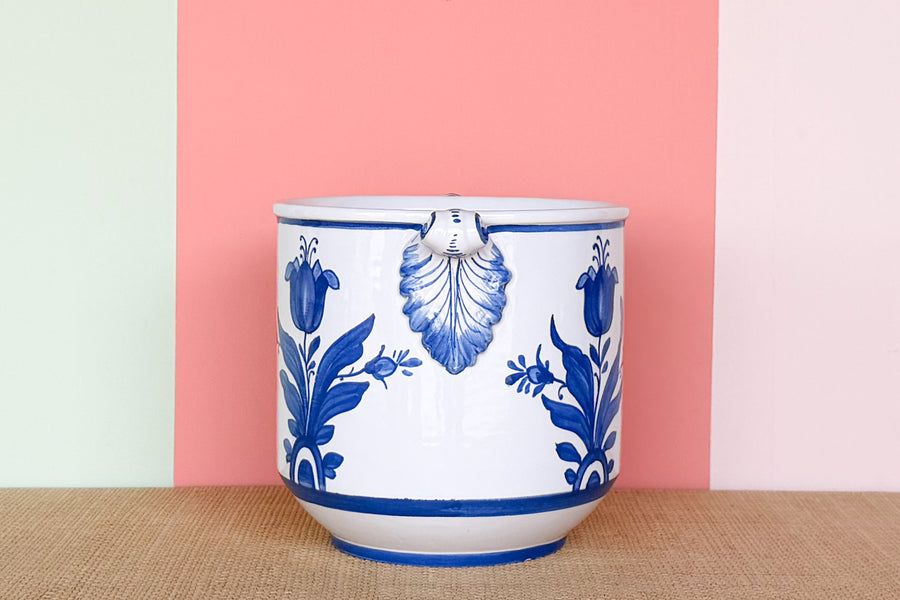 Italian Blue and White Floral Cachepot
