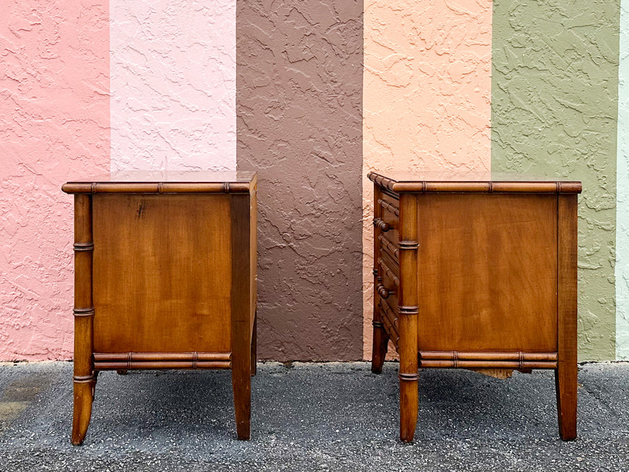 Pair of Handsome Faux Bamboo Nightstands