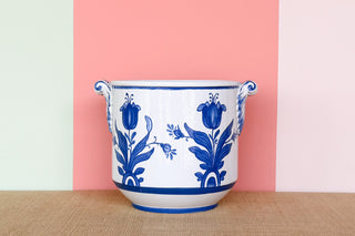 Italian Blue and White Floral Cachepot