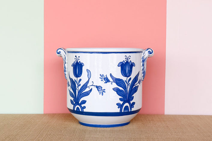 Italian Blue and White Floral Cachepot