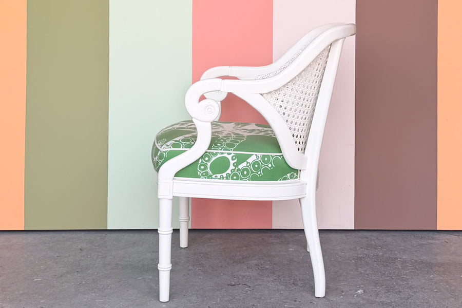 Faux Bamboo and Cane Barrel Chair