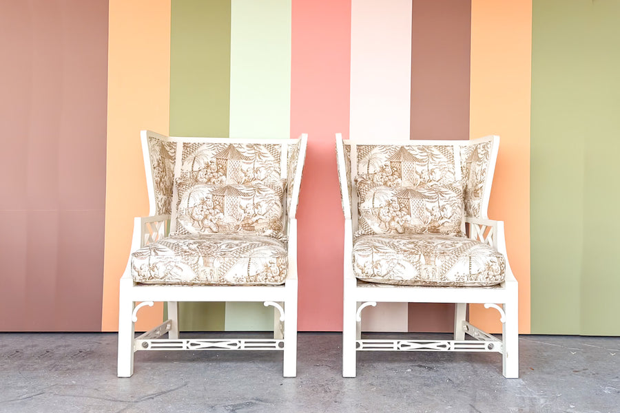 Pair of Fretwork Wingback Chairs