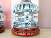 Pair of Blue and White Ceramic Birdcage Lamps