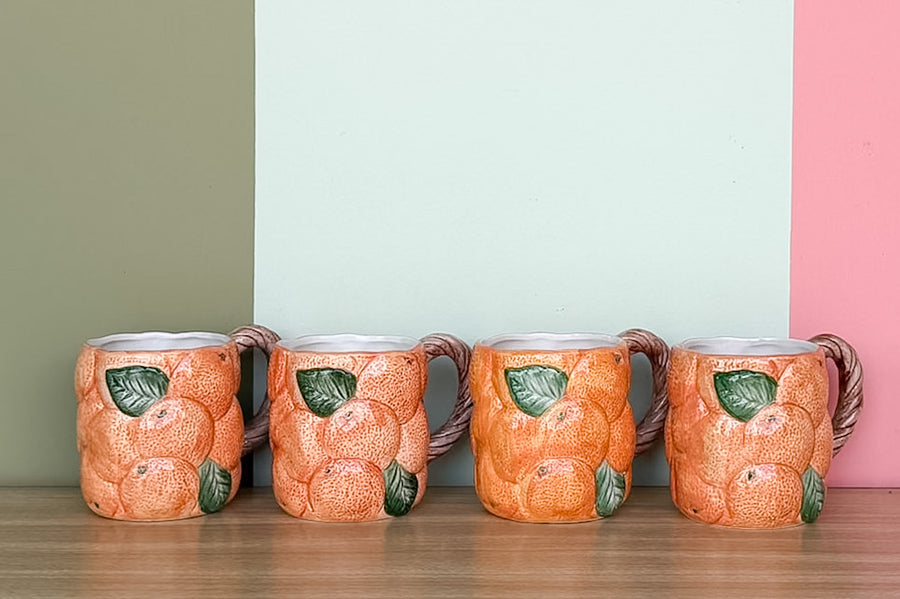 Set of Four Fitz and Floyd Orange Mugs