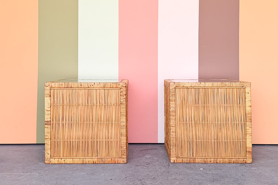 Pair of Island Style Rattan Wrapped Nightstands