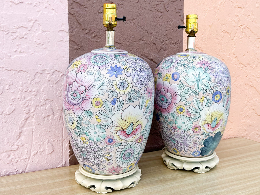 Pair of Porcelain Floral Lamps
