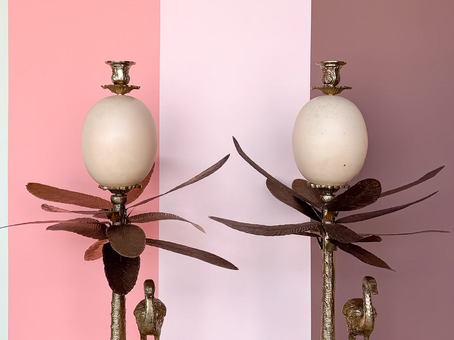 Pair of Regency Style Ostrich Egg Candle Holders